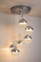 Rosali Serisi 6 Toplu Krom Led Sarkıt Avize, 3 Renk Yanabilen Power Led Avize