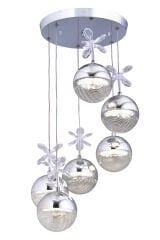 Rosali Serisi 6 Toplu Krom Led Sarkıt Avize, 3 Renk Yanabilen Power Led Avize