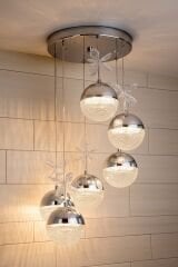 Rosali Serisi 6 Toplu Krom Led Sarkıt Avize, 3 Renk Yanabilen Power Led Avize