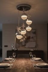 Rosali Serisi 6 Toplu Krom Led Sarkıt Avize, 3 Renk Yanabilen Power Led Avize