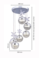 Rosali Serisi 6 Toplu Krom Led Sarkıt Avize, 3 Renk Yanabilen Power Led Avize