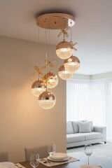 Rosali Serisi 6 Toplu Gold Led Sarkıt Avize, 3 Renk Yanabilen Power Led Avize