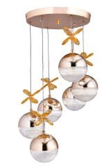 Rosali Serisi 6 Toplu Gold Led Sarkıt Avize, 3 Renk Yanabilen Power Led Avize