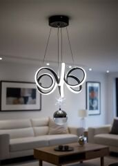 Lizbon Serisi Tek Toplu Siyah Led Avize, 3 Renk Yanabilen Sarkıt Power Led Avize, Mutfak Salon Hol Sarkıt Led Avize