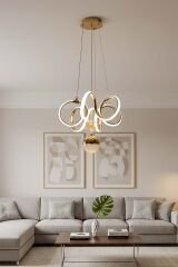 Lizbon Serisi Tek Toplu Gold Led Avize, 3 Renk Yanabilen Sarkıt Power Led Avize, Mutfak Salon Hol Sarkıt Led Avize