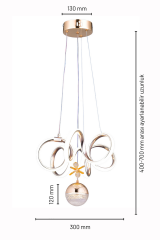 Lizbon Serisi Tek Toplu Gold Led Avize, 3 Renk Yanabilen Sarkıt Power Led Avize, Mutfak Salon Hol Sarkıt Led Avize