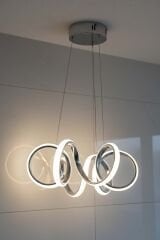 Lizbon Serisi Küçük Krom Led Avize, 3 Renk Yanabilen Sarkıt Power Led Avize, Mutfak Salon Hol Sarkıt Led Avize