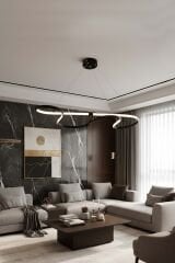 Hayal Model Siyah Led Avize, 3 Renk Yanabilen Power Led Avize, Oturma Odasi Salon Yemek Masası Sarkıt Led Avize