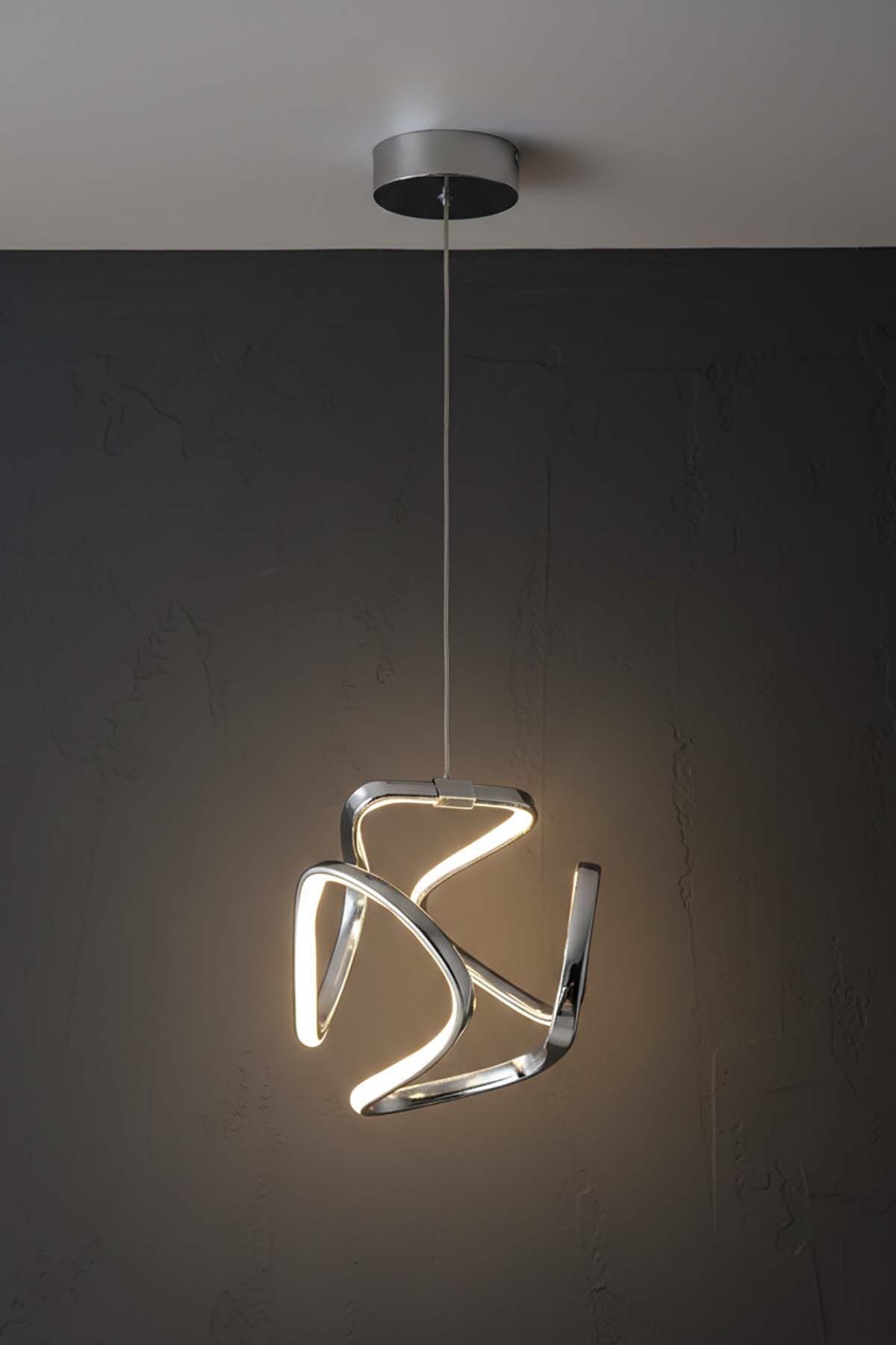 Clover Model Krom Power Led Avize, 3 Renk Yanabilen Lüks Led Avize, Mutfak Salon Hol Oda Led Sarkıt Avize