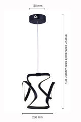 Clover Model Siyah Power Led Avize, 3 Renk Yanabilen Lüks Led Avize, Mutfak Salon Hol Oda Led Sarkıt Avize