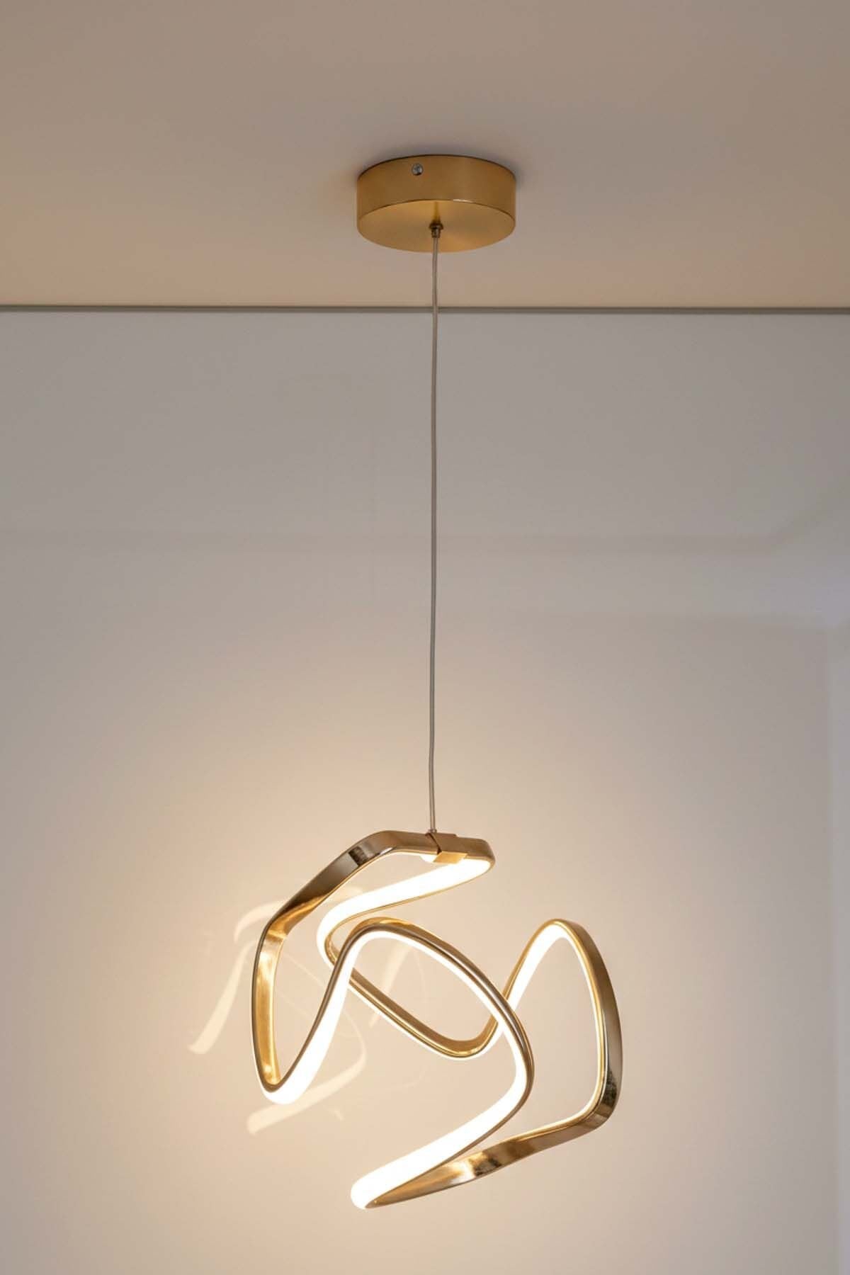 Clover Model Gold Power Led Avize, 3 Renk Yanabilen Lüks Led Avize, Mutfak Salon Hol Oda Led Sarkıt Avize