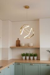 Clover Model Gold Power Led Avize, 3 Renk Yanabilen Lüks Led Avize, Mutfak Salon Hol Oda Led Sarkıt Avize