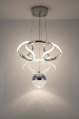 Napoli Serisi Tek Toplu Krom Sarkıt Avize, 3 Renk Yanabilen Power Led Avize, Modern Salon Oturma Odası Led Avize