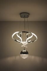 Napoli Serisi Tek Toplu Krom Sarkıt Avize, 3 Renk Yanabilen Power Led Avize, Modern Salon Oturma Odası Led Avize