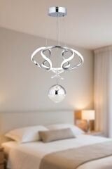 Napoli Serisi Tek Toplu Krom Sarkıt Avize, 3 Renk Yanabilen Power Led Avize, Modern Salon Oturma Odası Led Avize