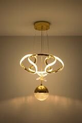 Napoli Serisi Tek Toplu Gold Sarkıt Avize, 3 Renk Yanabilen Power Led Avize, Modern Salon Oturma Odası Led Avize