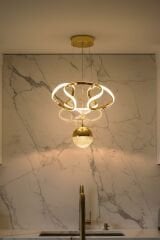 Napoli Serisi Tek Toplu Gold Sarkıt Avize, 3 Renk Yanabilen Power Led Avize, Modern Salon Oturma Odası Led Avize