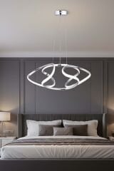 Napoli Serisi Küçük Krom Sarkıt Avize, 3 Renk Yanabilen Power Led Avize, Modern Salon Oturma Odası Led Avize