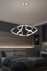 Napoli Serisi Küçük Krom Sarkıt Avize, 3 Renk Yanabilen Power Led Avize, Modern Salon Oturma Odası Led Avize