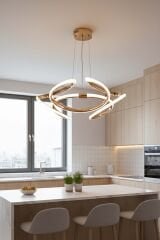 Napoli Serisi Küçük Gold Sarkıt Avize, 3 Renk Yanabilen Power Led Avize, Modern Salon Oturma Odası Led Avize