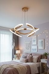 Napoli Serisi Küçük Gold Sarkıt Avize, 3 Renk Yanabilen Power Led Avize, Modern Salon Oturma Odası Led Avize