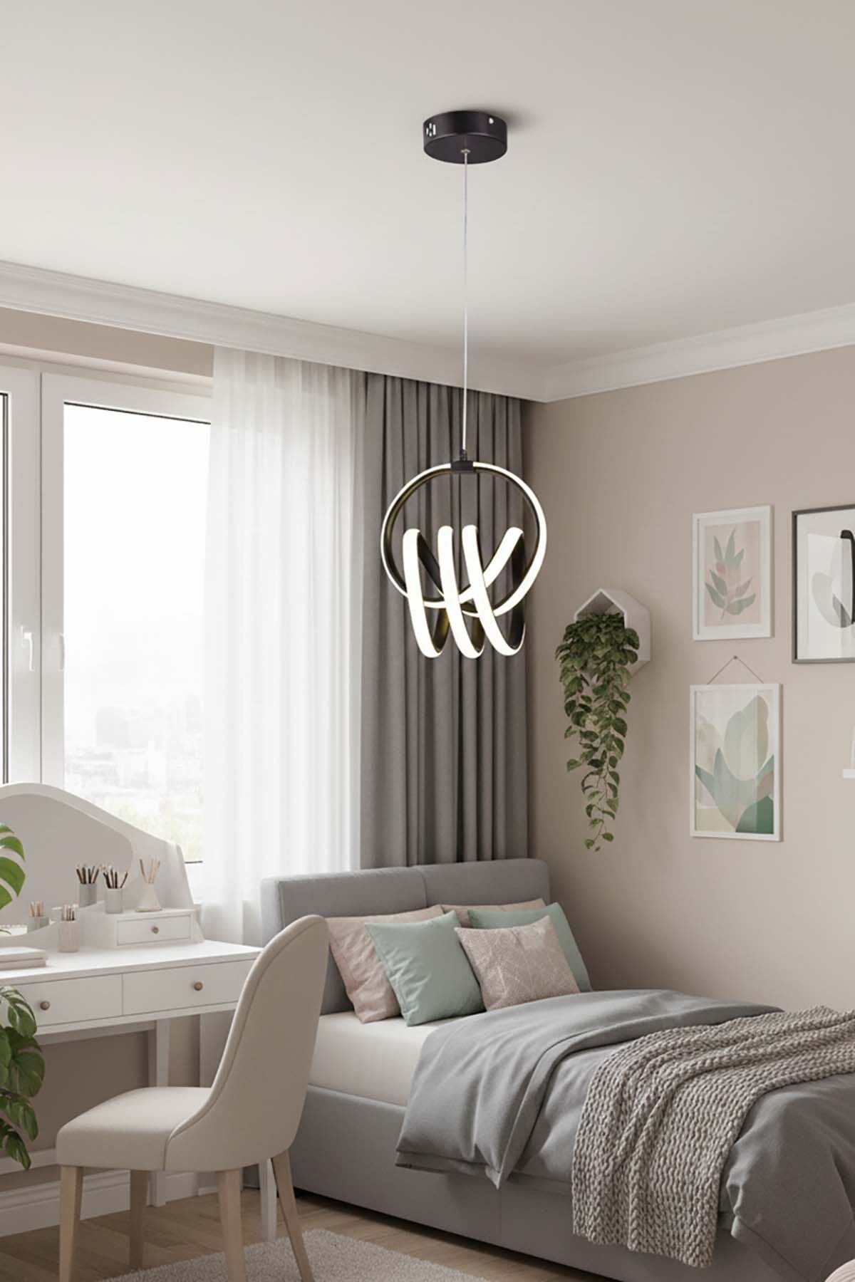 Sofya Model Siyah Power Led Avize, 3 Renk Yanabilen Lüks Led Avize, Mutfak Salon Hol Oda Led Sarkıt Avize