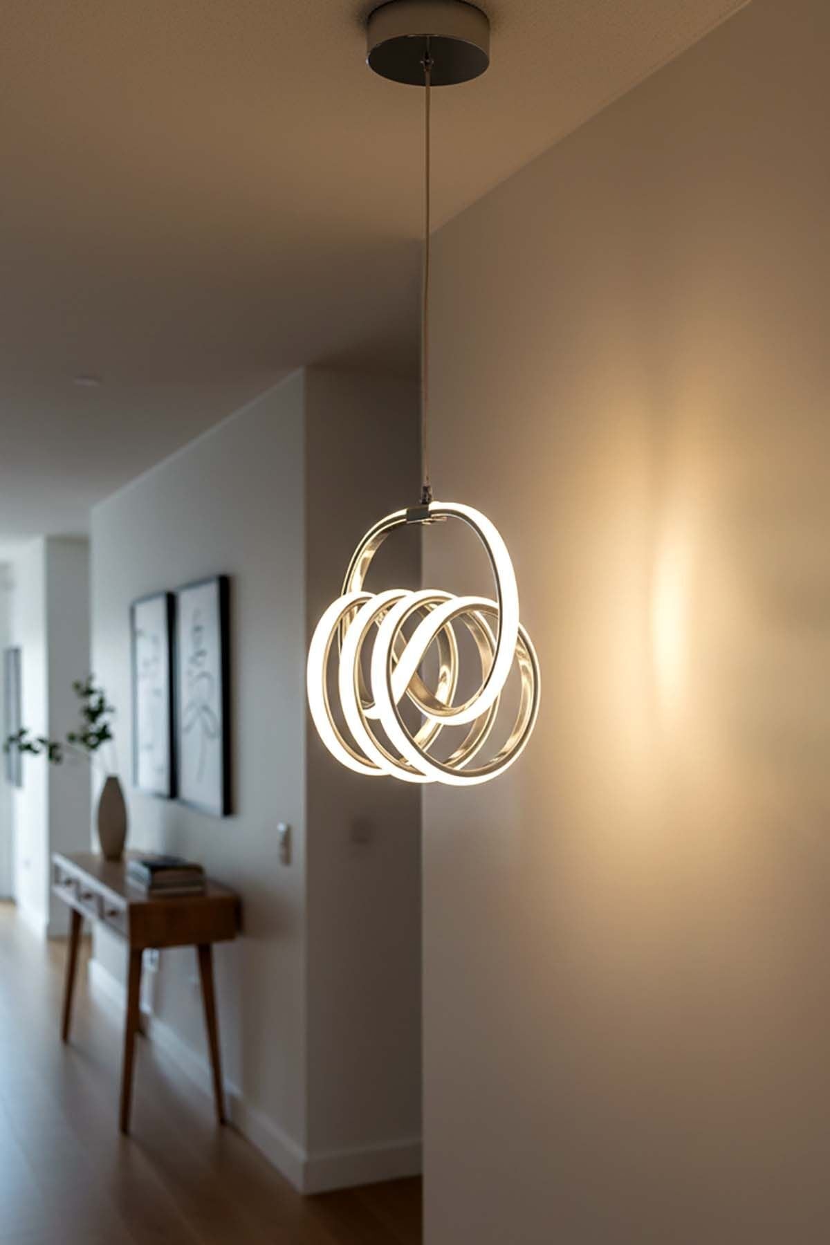 Sofya Model Krom Power Led Avize, 3 Renk Yanabilen Lüks Led Avize, Mutfak Salon Hol Oda Led Sarkıt Avize