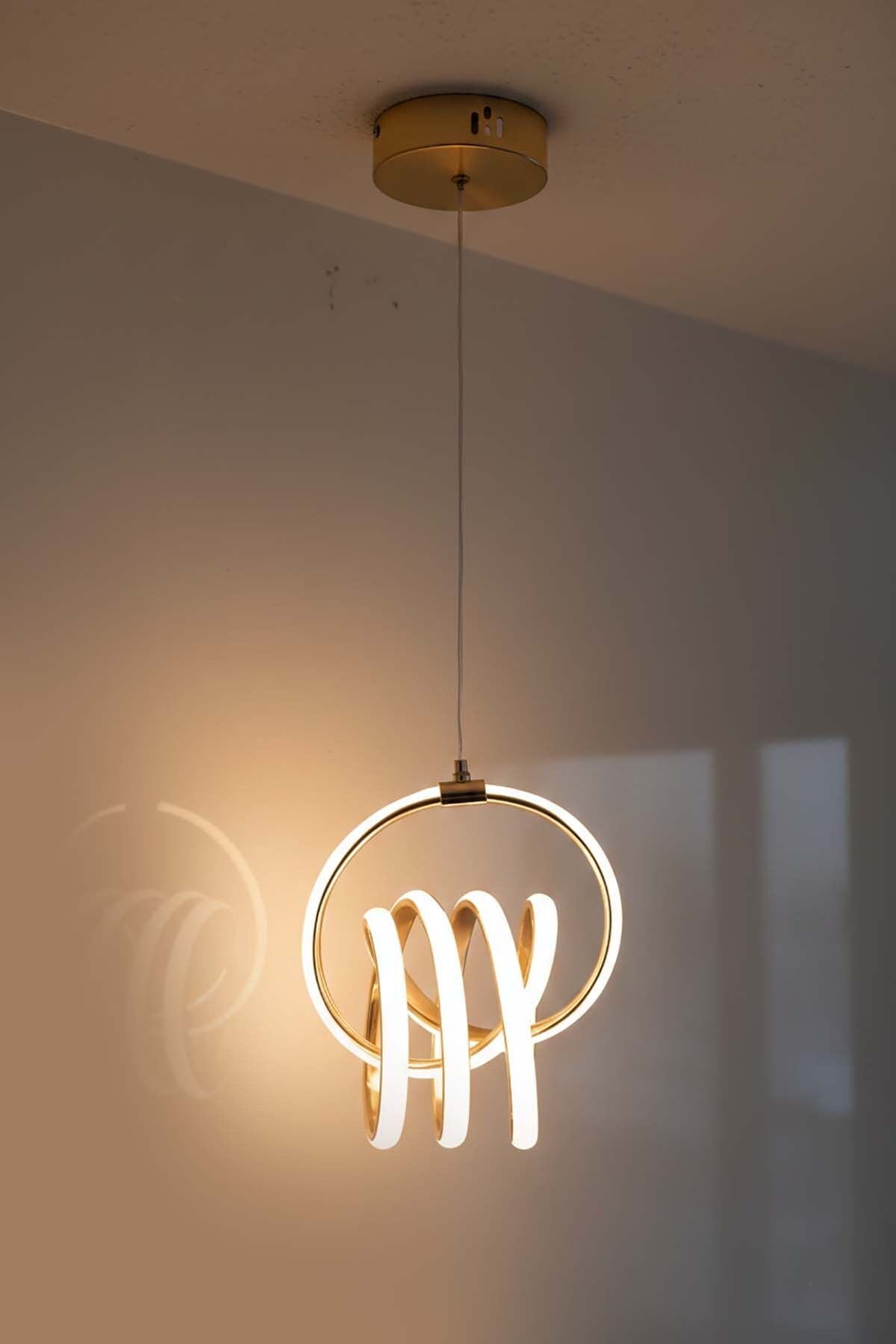 Sofya Model Gold Power Led Avize, 3 Renk Yanabilen Lüks Led Avize, Mutfak Salon Hol Oda Led Sarkıt Avize