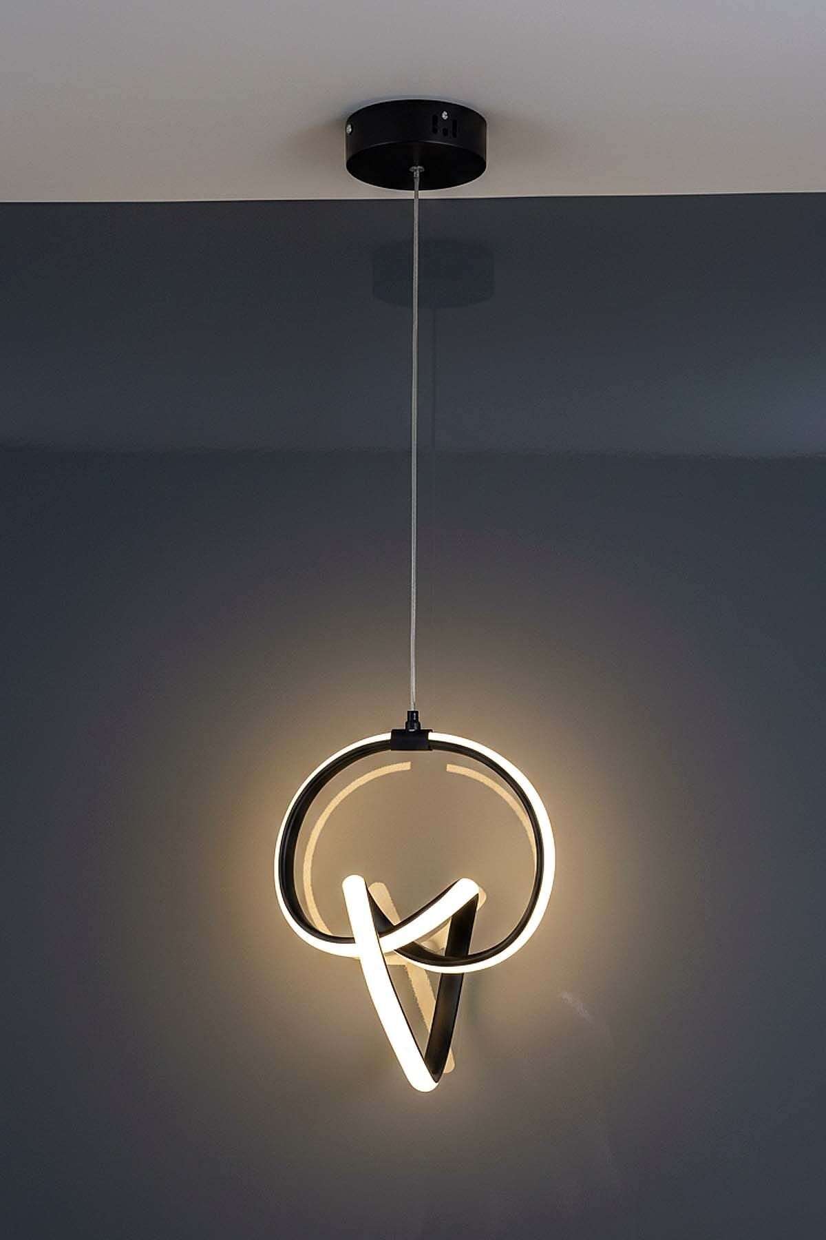 Prag Model Siyah Power Led Avize, 3 Renk Yanabilen Lüks Led Avize, Mutfak Salon Hol Oda Led Sarkıt Avize