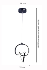 Prag Model Siyah Power Led Avize, 3 Renk Yanabilen Lüks Led Avize, Mutfak Salon Hol Oda Led Sarkıt Avize