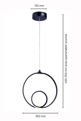 Porto Model Siyah Power Led Avize, 3 Renk Yanabilen Lüks Led Avize, Mutfak Salon Hol Oda Led Sarkıt Avize