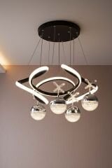 Napoli Serisi 4 Toplu Siyah Sarkıt Avize, 3 Renk Yanabilen Power Led Avize, Modern Salon Oturma Odası Led Avize