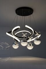 Napoli Serisi 4 Toplu Siyah Sarkıt Avize, 3 Renk Yanabilen Power Led Avize, Modern Salon Oturma Odası Led Avize