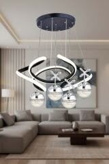 Napoli Serisi 4 Toplu Siyah Sarkıt Avize, 3 Renk Yanabilen Power Led Avize, Modern Salon Oturma Odası Led Avize