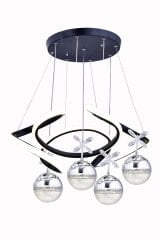 Napoli Serisi 4 Toplu Siyah Sarkıt Avize, 3 Renk Yanabilen Power Led Avize, Modern Salon Oturma Odası Led Avize