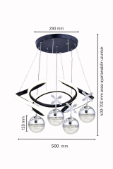 Napoli Serisi 4 Toplu Siyah Sarkıt Avize, 3 Renk Yanabilen Power Led Avize, Modern Salon Oturma Odası Led Avize
