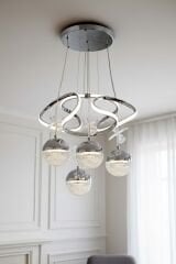 Napoli Serisi 4 Toplu Krom Sarkıt Avize, 3 Renk Yanabilen Power Led Avize, Modern Salon Oturma Odası Led Avize