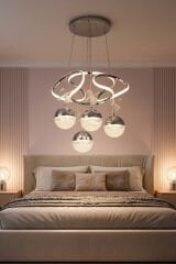 Napoli Serisi 4 Toplu Krom Sarkıt Avize, 3 Renk Yanabilen Power Led Avize, Modern Salon Oturma Odası Led Avize