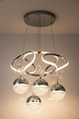 Napoli Serisi 4 Toplu Krom Sarkıt Avize, 3 Renk Yanabilen Power Led Avize, Modern Salon Oturma Odası Led Avize