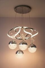 Napoli Serisi 4 Toplu Krom Sarkıt Avize, 3 Renk Yanabilen Power Led Avize, Modern Salon Oturma Odası Led Avize