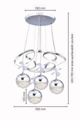 Napoli Serisi 4 Toplu Krom Sarkıt Avize, 3 Renk Yanabilen Power Led Avize, Modern Salon Oturma Odası Led Avize