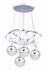 Napoli Serisi 4 Toplu Krom Sarkıt Avize, 3 Renk Yanabilen Power Led Avize, Modern Salon Oturma Odası Led Avize