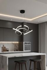 Napoli Serisi Büyük Siyah Sarkıt Avize, 3 Renk Yanabilen Power Led Avize, Modern Salon Oturma Odası Led Avize