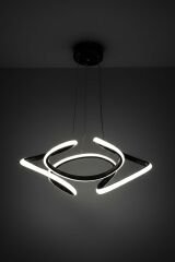 Napoli Serisi Büyük Siyah Sarkıt Avize, 3 Renk Yanabilen Power Led Avize, Modern Salon Oturma Odası Led Avize