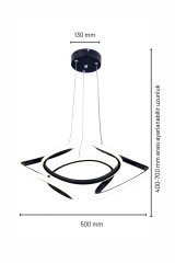 Napoli Serisi Büyük Siyah Sarkıt Avize, 3 Renk Yanabilen Power Led Avize, Modern Salon Oturma Odası Led Avize