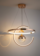 Hilal Tek Toplu Gold Renk Sarkıt Led Avize, 3 Renk Işık Özellikli Power Led Avize