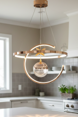 Hilal Tek Toplu Gold Renk Sarkıt Led Avize, 3 Renk Işık Özellikli Power Led Avize