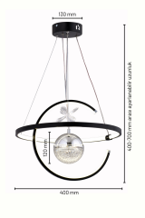 Hilal Tek Toplu Siyah Renk Sarkıt Led Avize, 3 Renk Işık Özellikli Power Led Avize