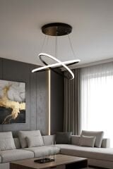 Halka Model 2 Şeritli Sarkıt Led Avize, 3 Renk Yanabilen Led Avize, Modern Salon Oturma Odası Led Avize