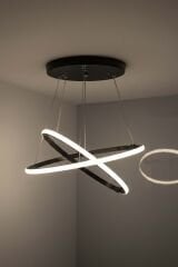 Halka Model 2 Şeritli Sarkıt Led Avize, 3 Renk Yanabilen Led Avize, Modern Salon Oturma Odası Led Avize